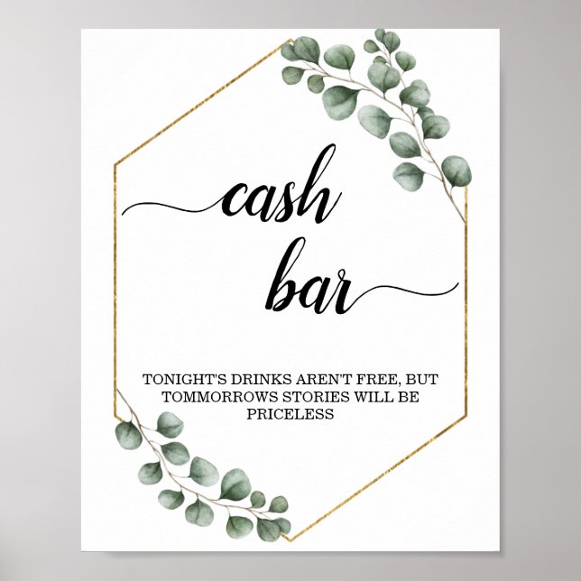Greenery Eucalyptus Geometric Cash Bar Sign (Front)