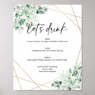Greenery Eucalyptus Geometric Drinks Bar Menu Poster