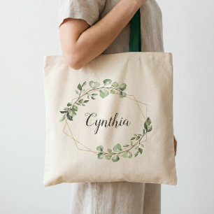 Greenery Eucalyptus Geometric Frame Bridesmaid Tote Bag