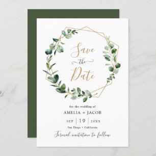 Greenery Eucalyptus Geometric Frame Save the Date  Invitation