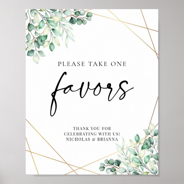 Greenery Eucalyptus Geometric Wedding Favors Poster (Front)