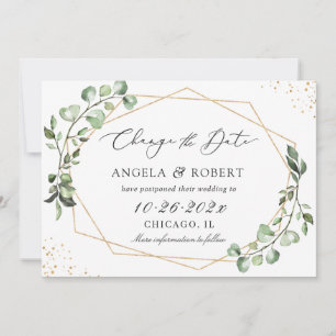 Greenery Eucalyptus Geometric Wedding Postponed Save The Date