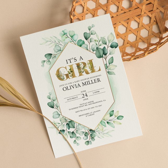 Greenery Eucalyptus Girl Baby Shower Watercolor Invitation (Creator Uploaded)