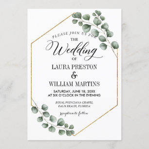 Greenery Eucalyptus Glitter Geometric  Wedding Invitation