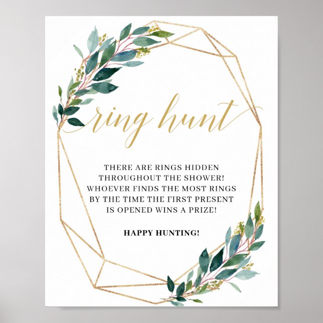Greenery eucalyptus gold boho ring hunt game sign (Front)