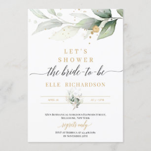 Greenery eucalyptus gold bride-to-be bridal shower invitation