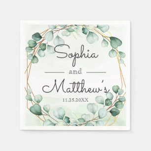 Greenery Eucalyptus Gold Frame Geometric Wedding Napkin