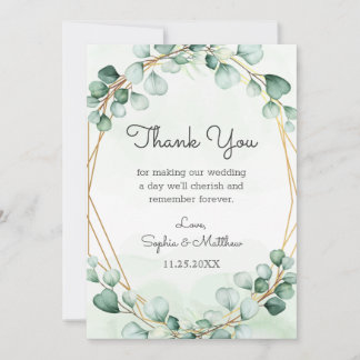 Greenery Eucalyptus Gold Frame Geometric Wedding Thank You Card