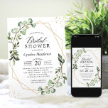 Greenery Eucalyptus Gold Geometric Bridal Shower Invitation<br><div class="desc">Celebrate the bride-to-be with this elegant and modern Greenery Eucalyptus Gold Geometric Bridal Shower Invitation. The invitation features a beautiful combination of greenery eucalyptus, gold geometric shapes and modern calligraphy text. Customise the invitation with your own details and make it unique for your special event. The digital download is available,...</div>