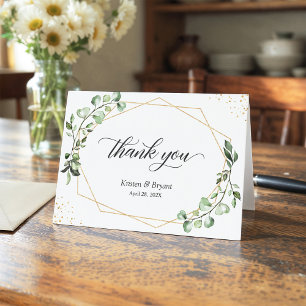 Greenery Eucalyptus Gold Geometric Frame Thank You