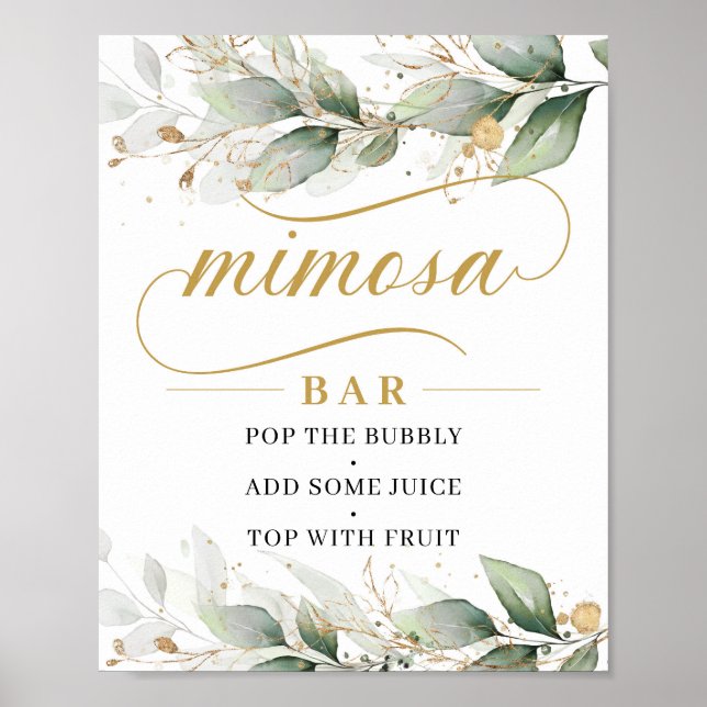 Greenery eucalyptus gold leaves mimosa bar sign (Front)