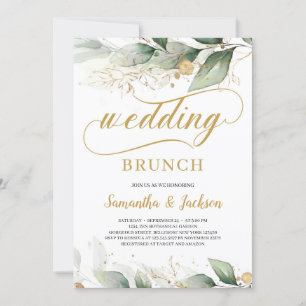 Greenery eucalyptus gold leaves wedding brunch invitation
