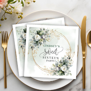 Greenery Eucalyptus Gold Sweet Sixteen Napkins