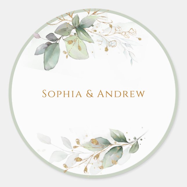 Greenery Eucalyptus Gold Wedding Envelope Seal (Front)