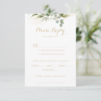 Greenery Eucalyptus Gold Wedding Menu Choice RSVP
