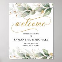 Greenery eucalyptus gold wedding welcome sign