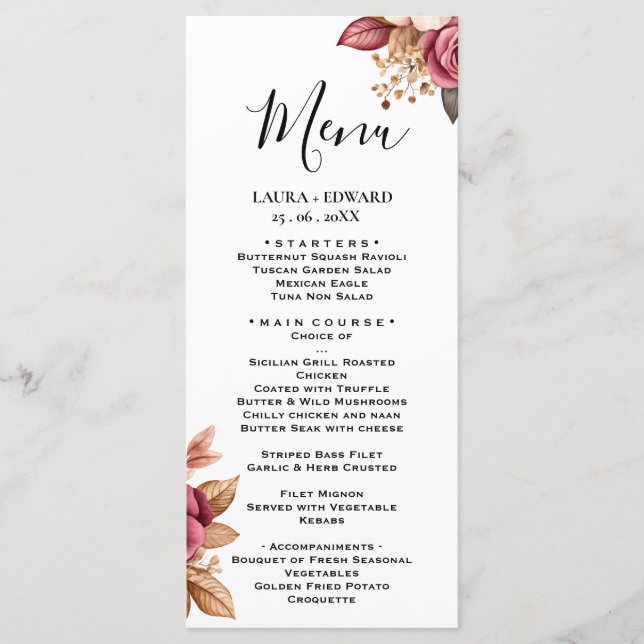 Greenery eucalyptus green floral garden menu (Front)
