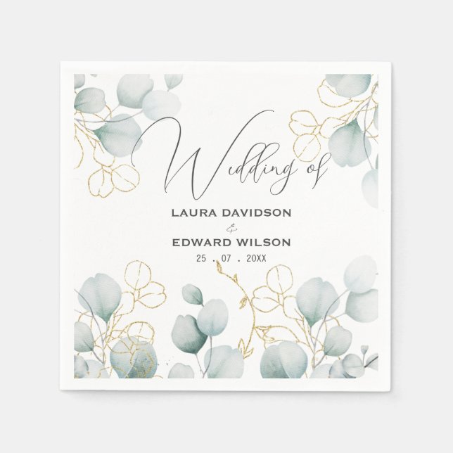 Greenery eucalyptus green floral garden napkin (Front)