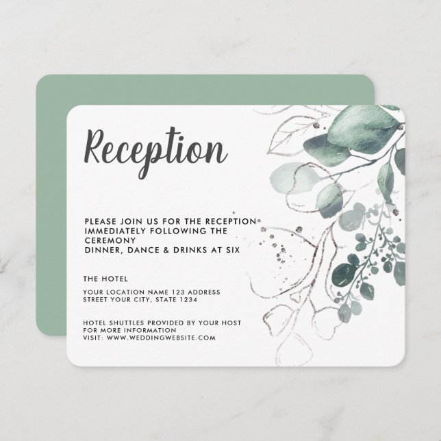GREENERY EUCALYPTUS GREEN WATERCOLOUR RECEPTION INVITATION (Front/Back)