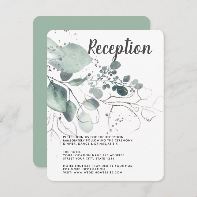 GREENERY EUCALYPTUS GREEN WATERCOLOUR RECEPTION INVITATION (Front/Back)
