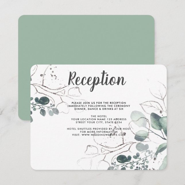GREENERY EUCALYPTUS GREEN WATERCOLOUR RECEPTION INVITATION (Front/Back)