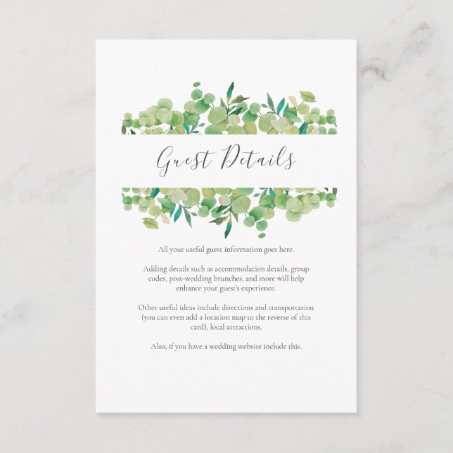 Greenery Eucalyptus Guest Information Details Enclosure Card (Front)