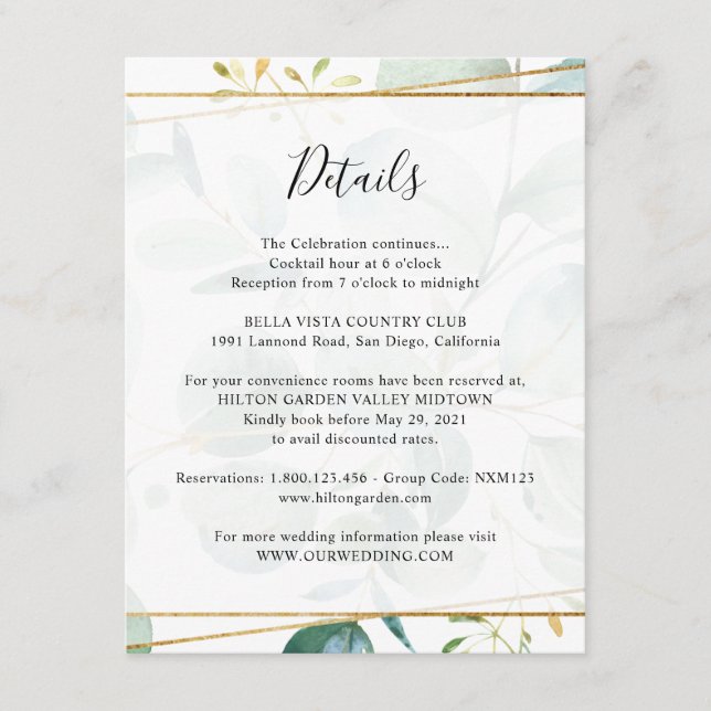 Greenery Eucalyptus Guest Information Details Enclosure Card (Front)