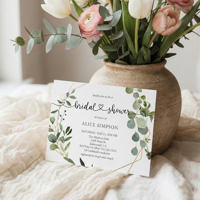 Greenery Eucalyptus Heart Bridal Shower Invitation Postcard (Creator Uploaded)