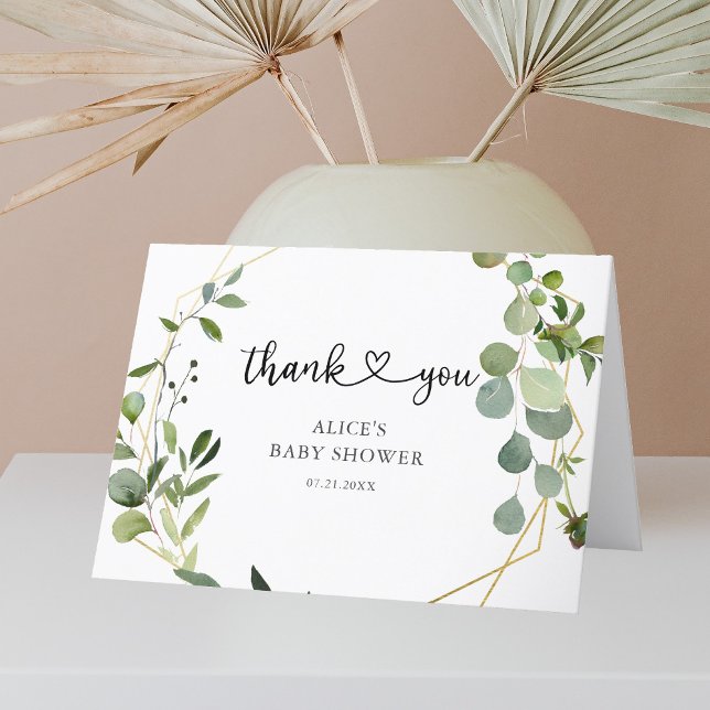 Greenery Eucalyptus Heart Calligraphy Baby Shower Thank You Card (Creator Uploaded)
