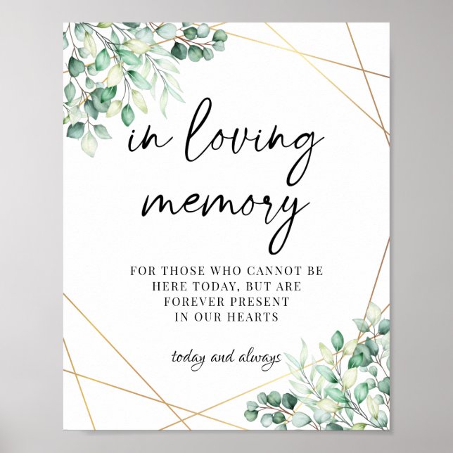 Greenery Eucalyptus In Loving Memory Wedding Poster (Front)