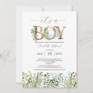 Greenery Eucalyptus It's a Boy Baby Shower Invitation