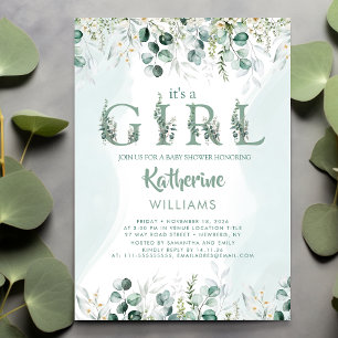 Greenery Eucalyptus It's A Girl Baby Shower Invitation