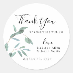 Greenery Eucalyptus Leaf Simple Wedding Thank You Classic Round Sticker