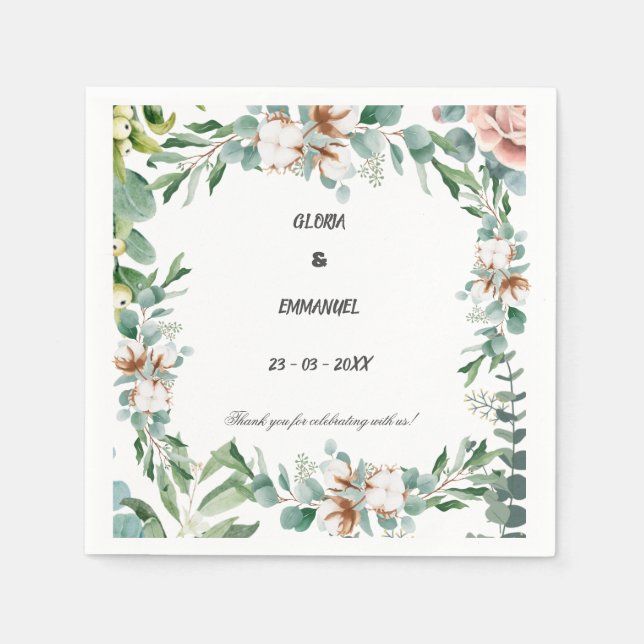 Greenery Eucalyptus Leave Floral Wedding  Napkin (Front)