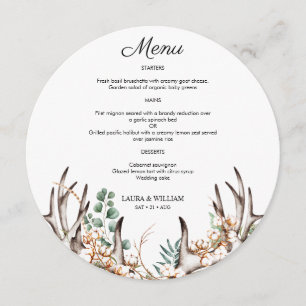 Greenery Eucalyptus Leaves Antler Boho Round Menu