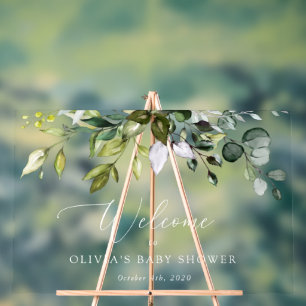 Greenery, Eucalyptus Leaves, Baby Shower Welcome Acrylic Sign