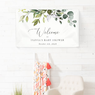 Greenery, Eucalyptus Leaves, Baby Shower Welcome Banner