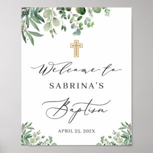 Greenery Eucalyptus Leaves Baptism Welcome Sign