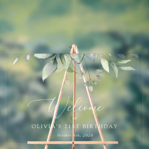Greenery, Eucalyptus Leaves, Birthday Welcome Acrylic Sign