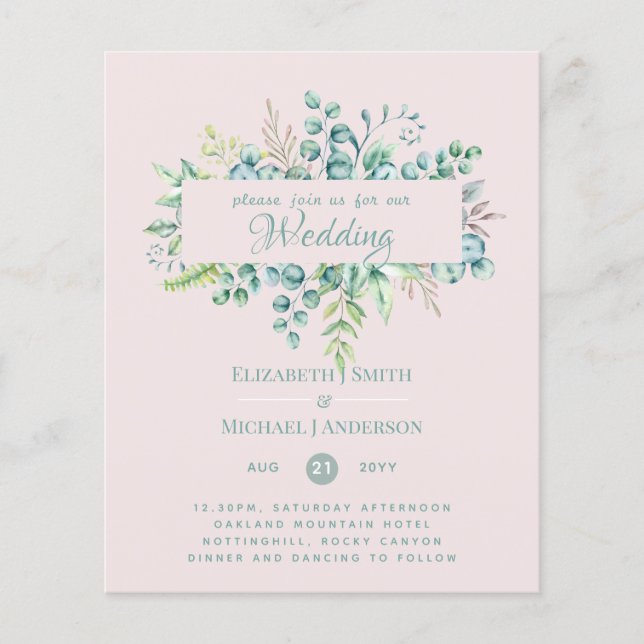 Greenery Eucalyptus Leaves Blush Pink Sage Wedding (Front)