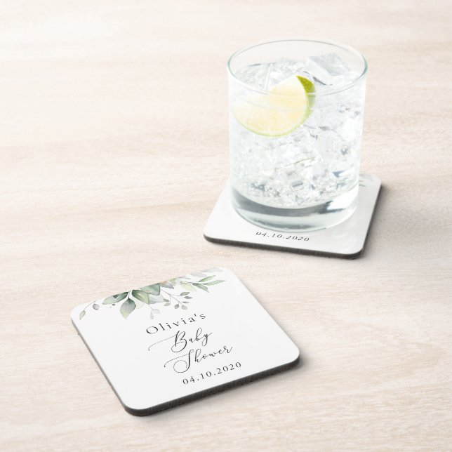 Greenery, Eucalyptus Leaves, Boho, Baby Shower Coaster (Right Side)
