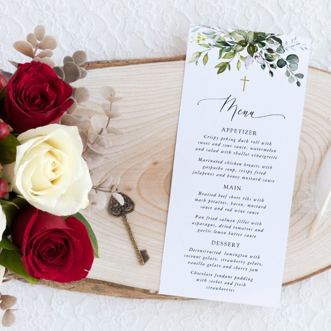 Greenery, Eucalyptus Leaves, Boho, Baptism Menu (Creator Uploaded)
