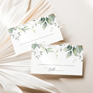 Greenery, Eucalyptus Leaves, Boho, Baptism Place Card
