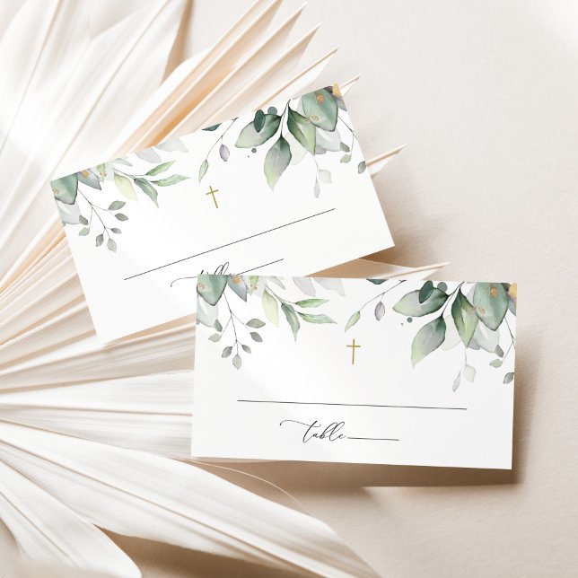 Greenery, Eucalyptus Leaves, Boho, Baptism Place Card (Creator Uploaded)