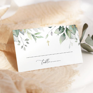 Greenery, Eucalyptus Leaves, Boho, Baptism Place Card