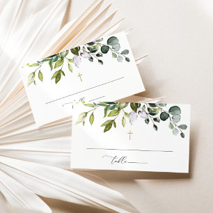 Greenery, Eucalyptus Leaves, Boho, Baptism Place Card
