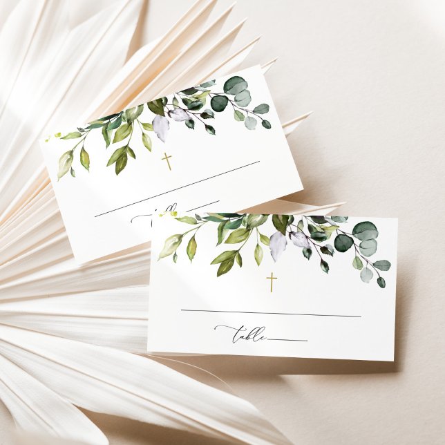 Greenery, Eucalyptus Leaves, Boho, Baptism Place Card (Creator Uploaded)