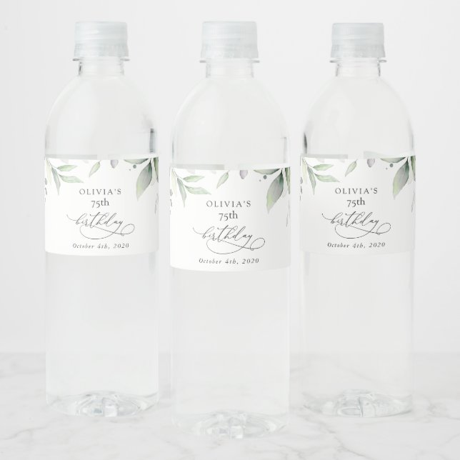 Greenery, Eucalyptus Leaves, Boho, Birthday Water Bottle Label (Bottles)