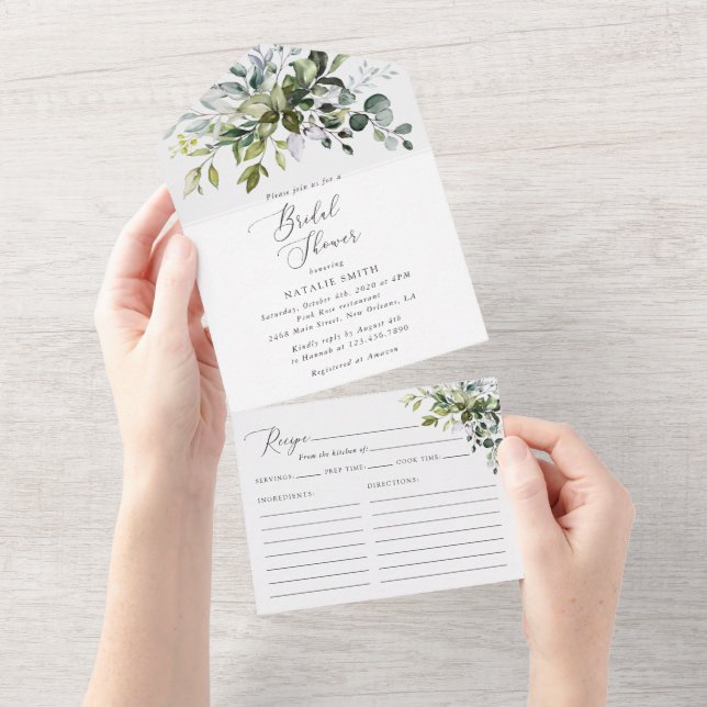 Greenery, Eucalyptus Leaves, Boho, Bridal Shower All In One Invitation (Tearaway)