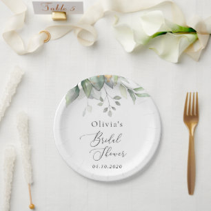 Greenery, Eucalyptus Leaves, Boho, Bridal Shower Paper Plate